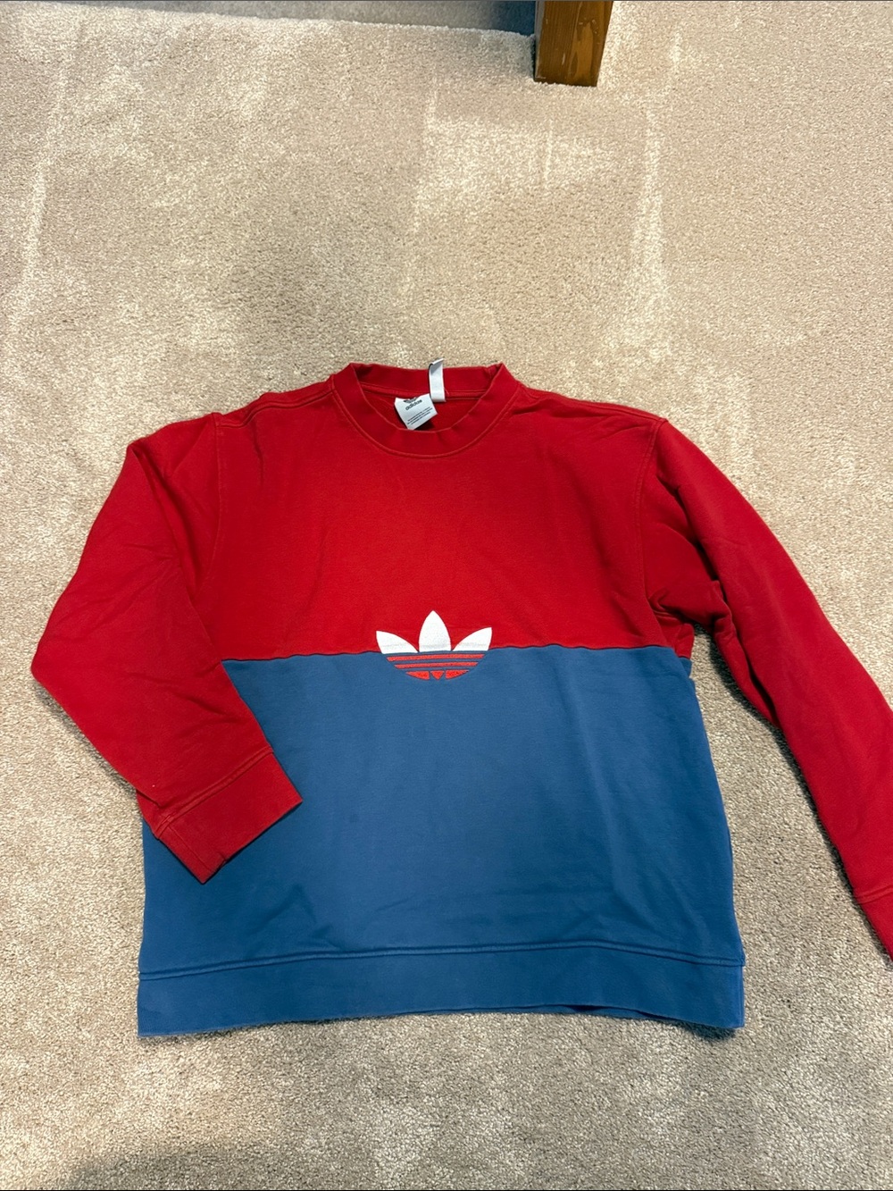 adidas Men’s Red and Blue Two-Tone Crewneck Sweatshirt